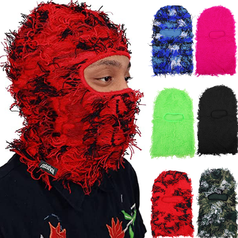 Cycling Caps Masks Hip Hop Balaclava Distressed Knitted Caps Full Face Ski Mask Women Outdoor Camouflage Fleece Fuzzy Ski Balaclava Beanies Men Hat 23
