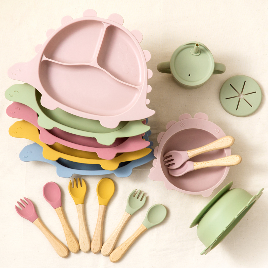 Cups Dishes Utensils BPA Free Baby Silicone Sucker Bowl Plate Children's Tableware Training Fork Spoon Portable Feeding Snack Cup Dining Applianc