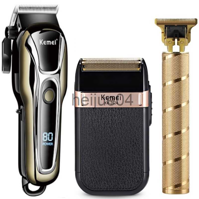 Clippers Trimmers Kemei Hair Clipper Set Electric Hair Trimmer Cordless Shaver Trimmer 0mm Men Barber Hair Cutting hine for Men Rechargeable x0728