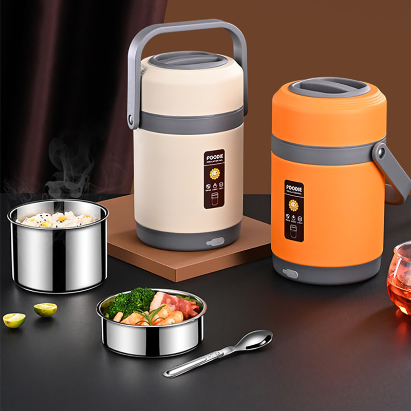 Thermoses 1.6/2L USB Electric Heated Lunch Box Stainless Steel Food Warmer Bento Box Container Kids Thermal Jar Soup Heating Lunch Boxes 230726