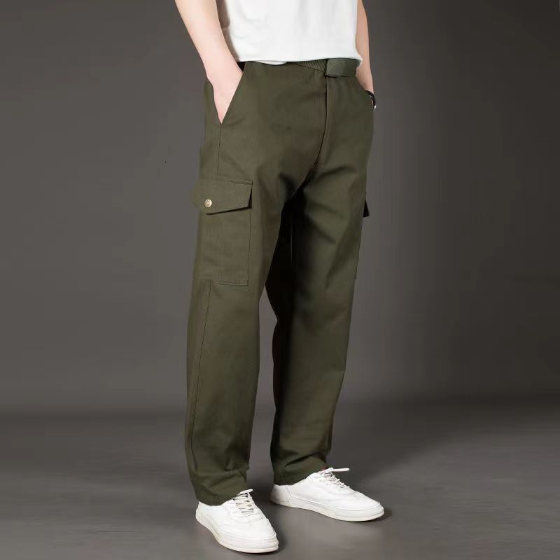 Mens Pants Spring and Autumn Loose Cargo Casual Cotton Work Clothes Multi Pocket H244 230720