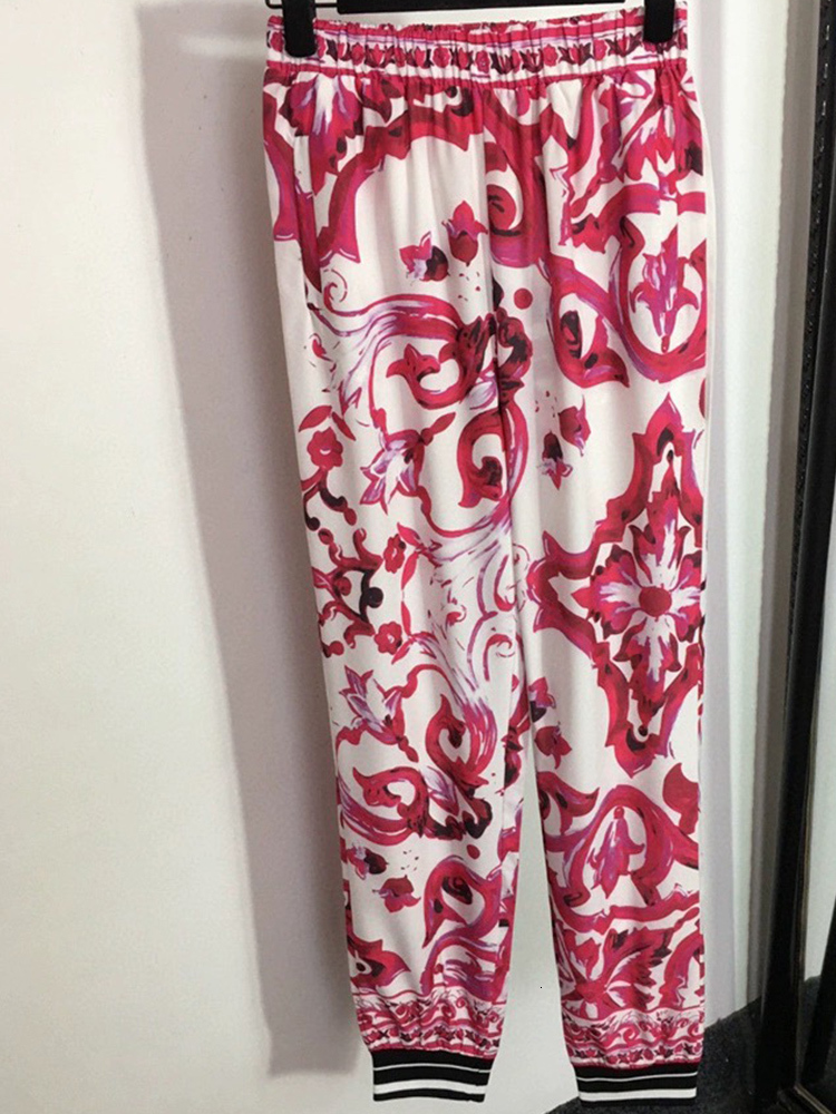 Womens Pants Capris Retro spring and summer blue and white porcelain printing elastic high waist loose trousers fashion Joker casual pants 230720