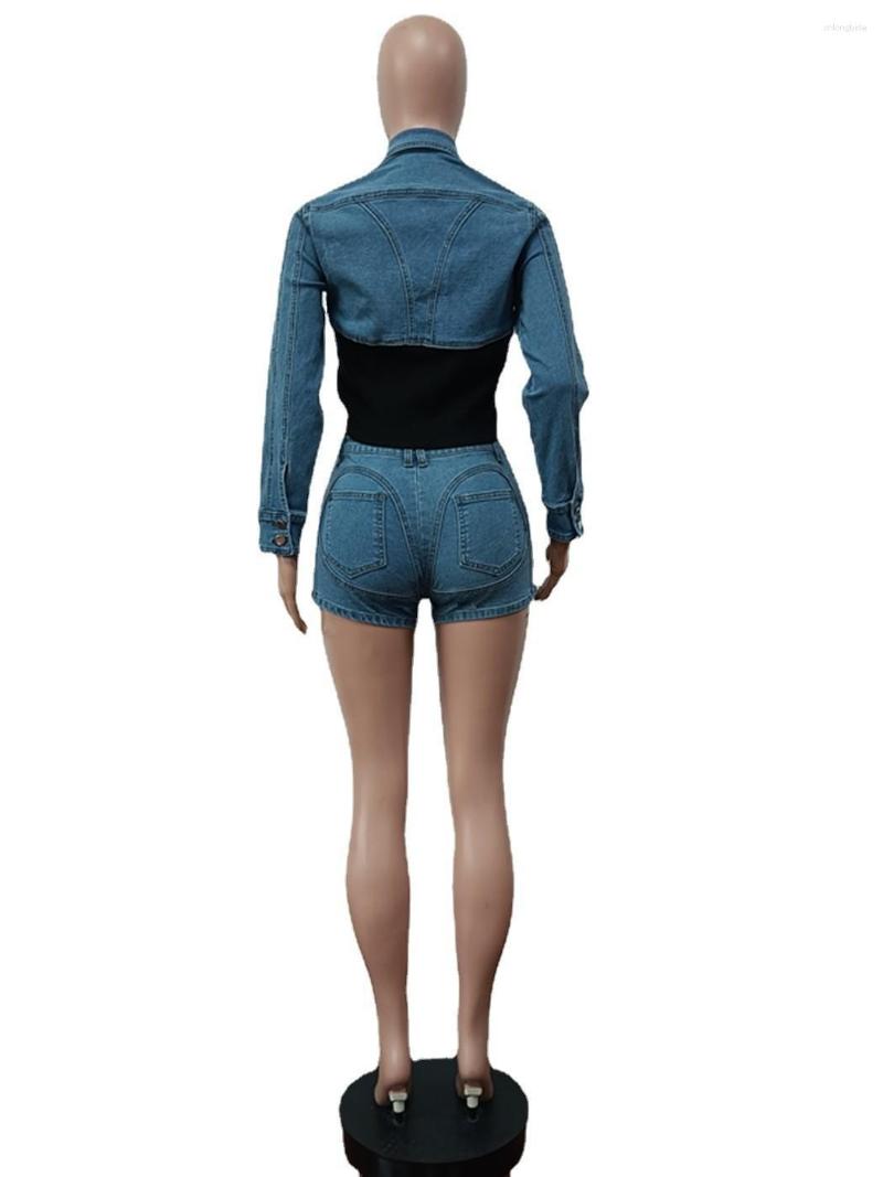 Womens Tracksuits Sexy Denim Jean 2 Piece Matching Pant Set Outfits Summer Women Clothes Y2K Biker Shorts Suits Sets Cropped Tops