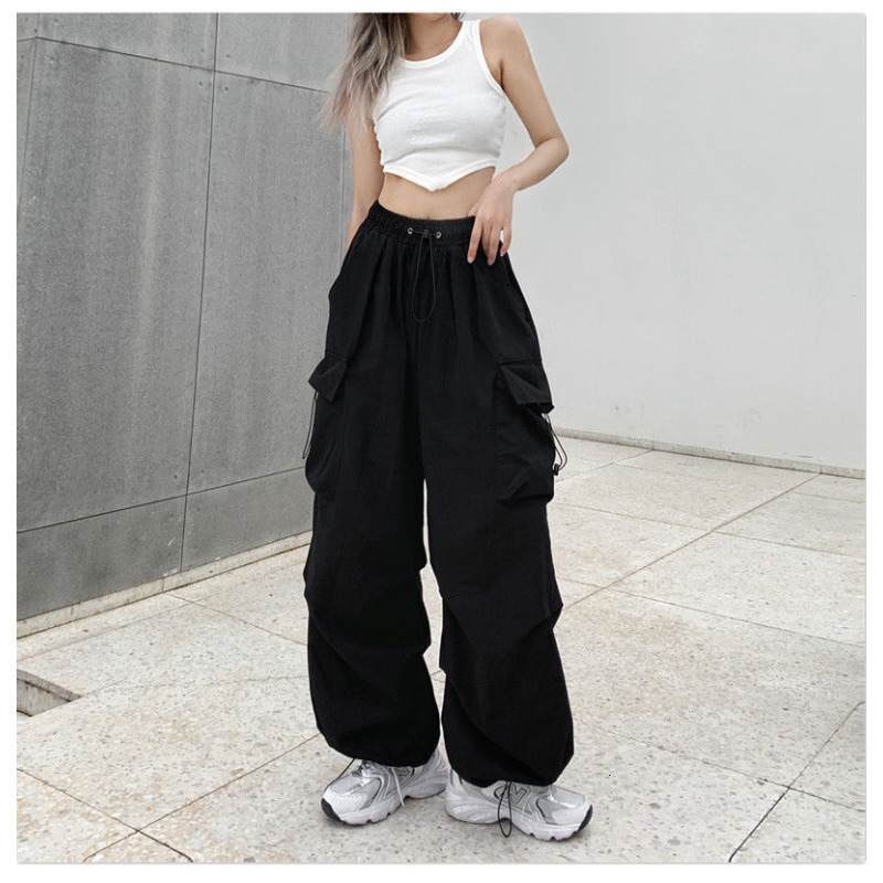 Women's Pants Capris Women Wide Leg Sweatpants Fashion Y2K Loose Drawstring Low Waist Cargo Pants Female Casual Solid Baggy Punk Trousers Streetw