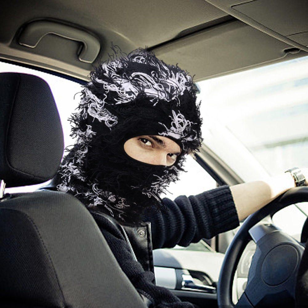 Cycling Caps Masks Hip Hop Balaclava Distressed Knitted Caps Full Face Ski Mask Women Outdoor Camouflage Fleece Fuzzy Ski Balaclava Beanies Men Hat 23