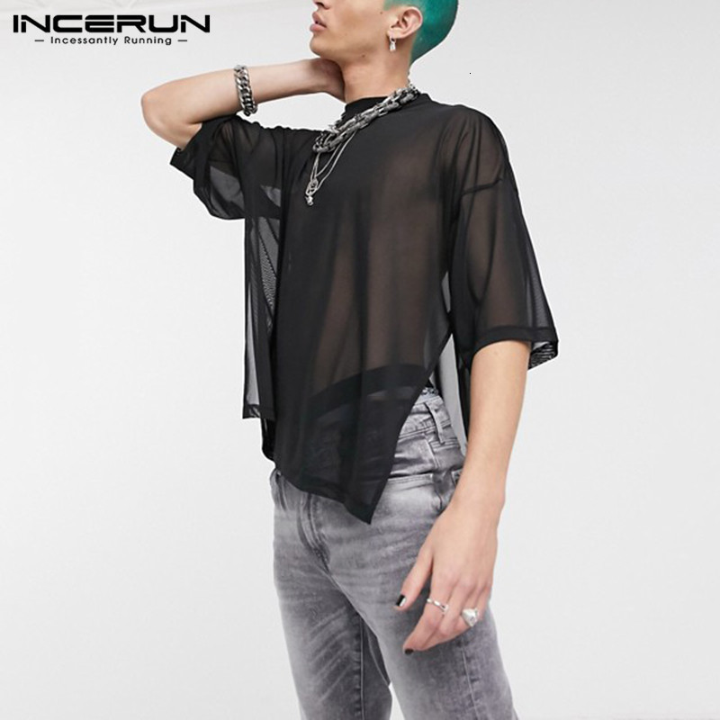 Men's TShirts Fashion Mesh Men T Shirt Sexy O Neck Short Sleeve See Through Nightclub Party Tshirts Men Street Tee Tops S5XL INCERUN 230720