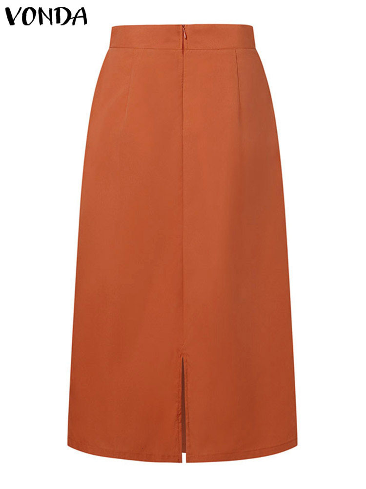Skirts Elegant Long 2023 Summer VONDA Women Casual Solid Color Buttons Loose Fashion Streetwear Midi Bottom Femme 230720