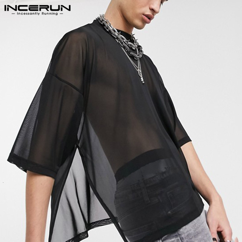 Men's TShirts Fashion Mesh Men T Shirt Sexy O Neck Short Sleeve See Through Nightclub Party Tshirts Men Street Tee Tops S5XL INCERUN 230720