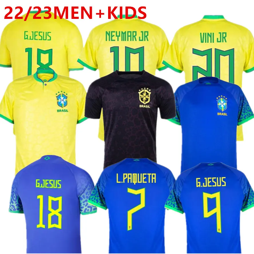 2023 Brazils VINI JR. Soccer Jerseys CASEMIRO 22 23 new brasilS National Team G.JESUS P.COUTINHO Away men kids kit L.PAQUETA T.SILVA PELE MARCELO Football Shirt uniform