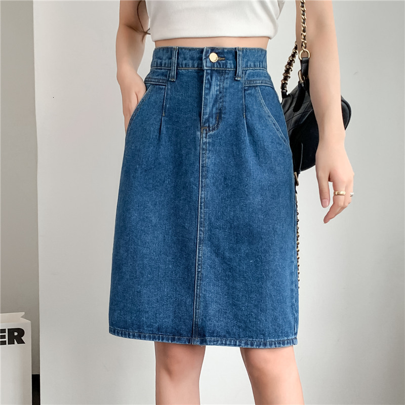 Skirts Korean Fashion Sexy Splicing Fold Woman Mediumlong Jean Skirt Casual Female Girls Denim Drop p230720