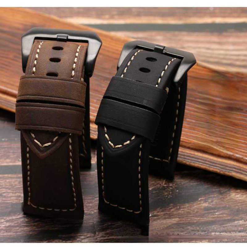 Genuine Leather For Panerai Pam111 441 SEIKO TISSOT Watch Bracelet Men's Crazy Horse Leather Watch Strap Accessories 24 26mm