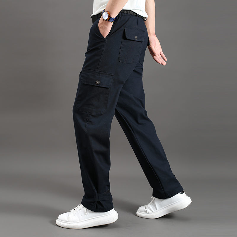 Mens Pants Spring and Autumn Loose Cargo Casual Cotton Work Clothes Multi Pocket H244 230720