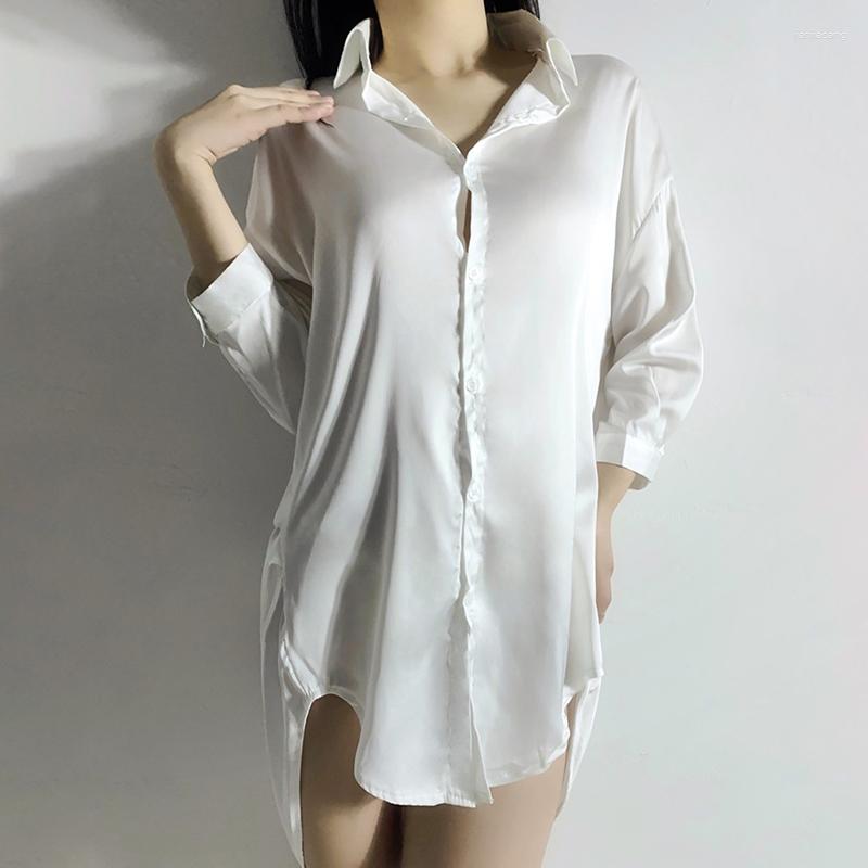 Women's Sleepwear Summer Nightdress Sexy Boyfriend White Shirt Pajamas Long Sleeve Women Pyjamas Pijama Mujer Fashion Nightgown Lingerie