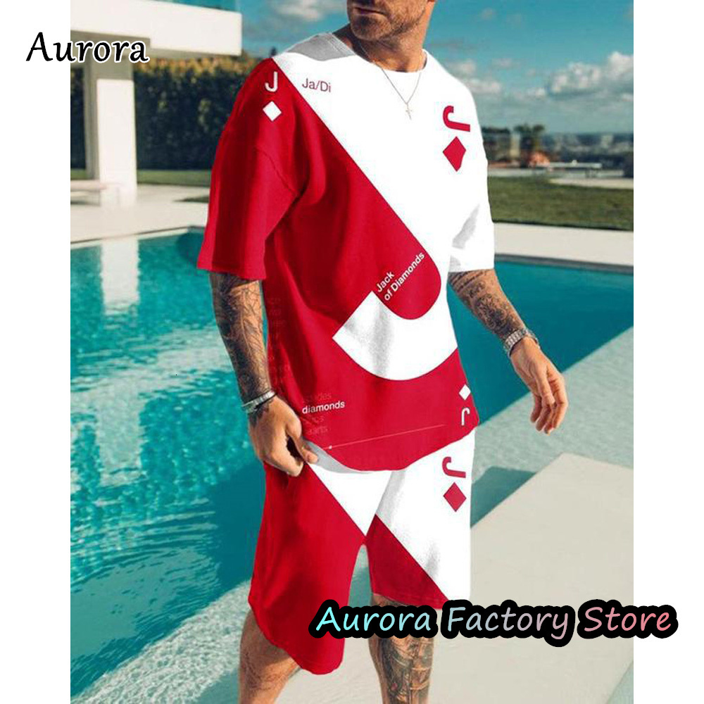Men's Tracksuits Summer Fashion Trend Tracksuit 3D Print Poker A TShirt Shorts Suit 2 Pieces Casual Outfit Set Male Oversized Clothing 230720