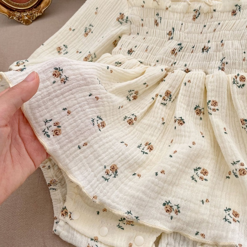 Rompers Cute Baby Girl Floral Dress Romper INS born Kids Long Sleeve Cotton Skirted Bodysuit Headband 2PCS Princess Clothes 230720