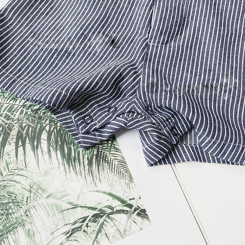 Rompers Summer Cute Baby Jumpsuit Thin Children'S Clothing Pocket Buttons Striped Denim Clothes Boys Girls Toddler Kids Romper 230720