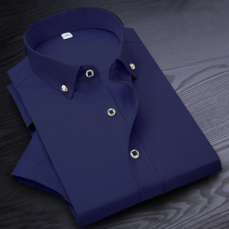 Men's Casual Shirts High Quality Non-ironing Men Dress Shirt Short Sleeve Solid Male Clothing Fit Business Shirts White Blue Navy Black Red 23072
