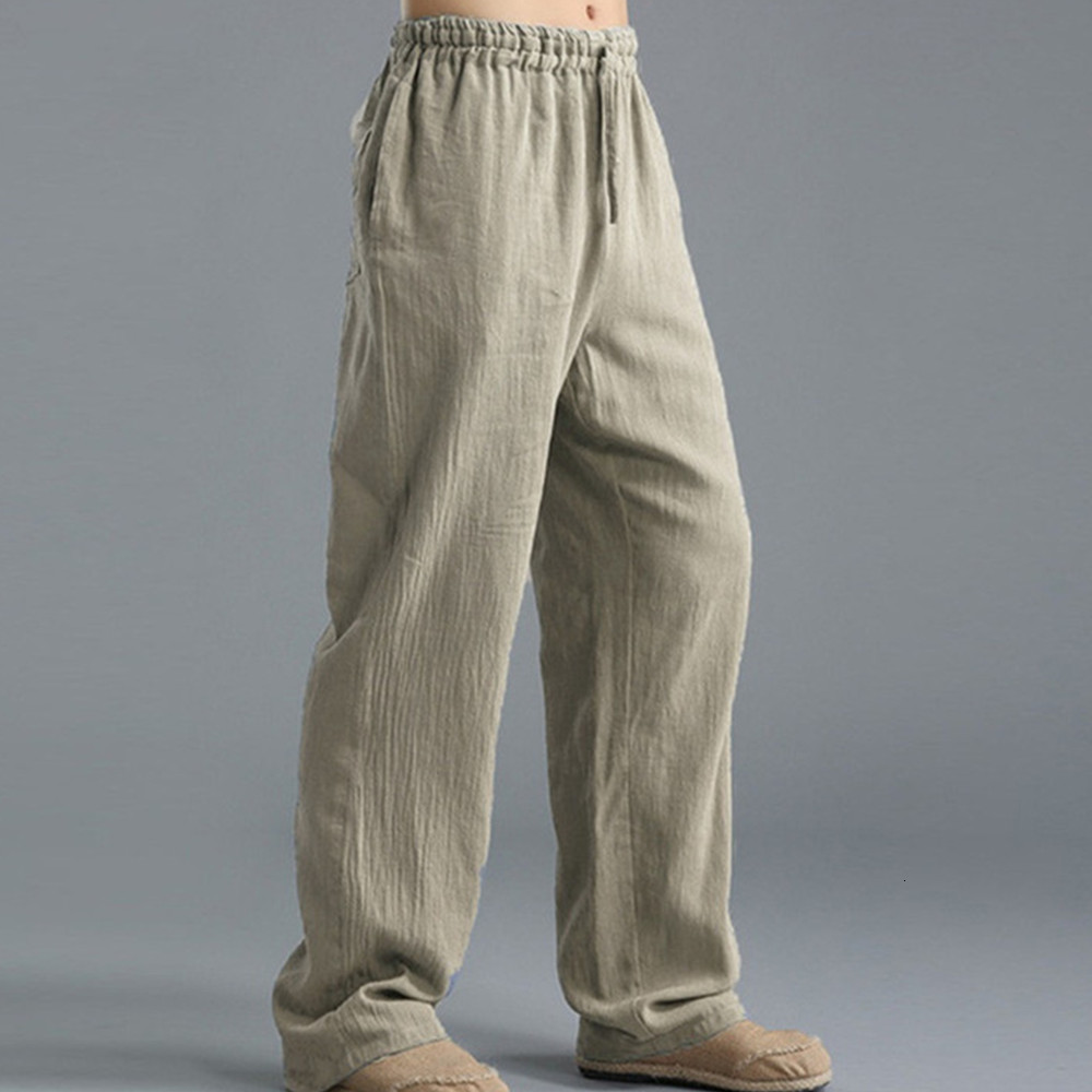 Mens Pants Summer Casual Cotton Linen Loose Drawstring Yoga Trousers Clothing Pantalones De Hombre 230720