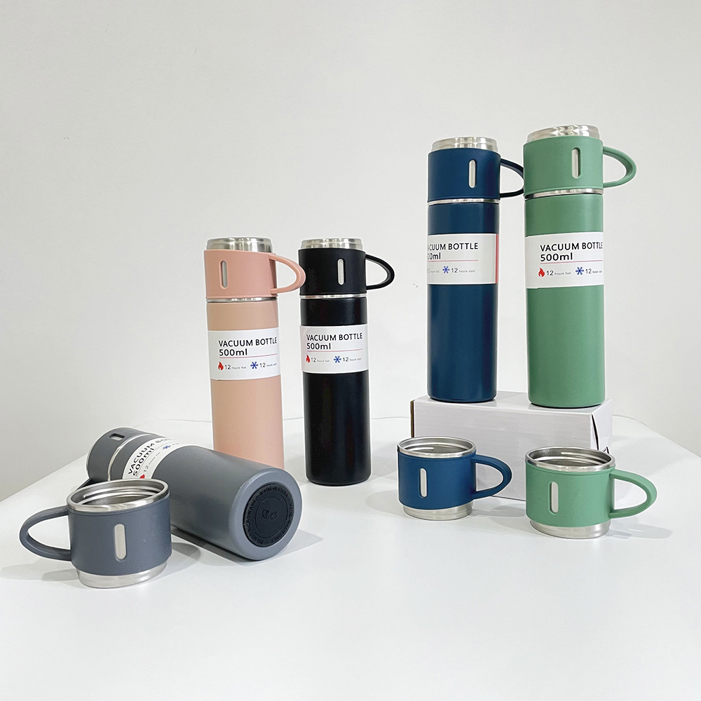 500Ml Stainless Steel Water Bottle Set With 3 Cups Vacuum Insulated Drinking Flask Best Gift For Christmas Business Gifts 5 Colors To Choose