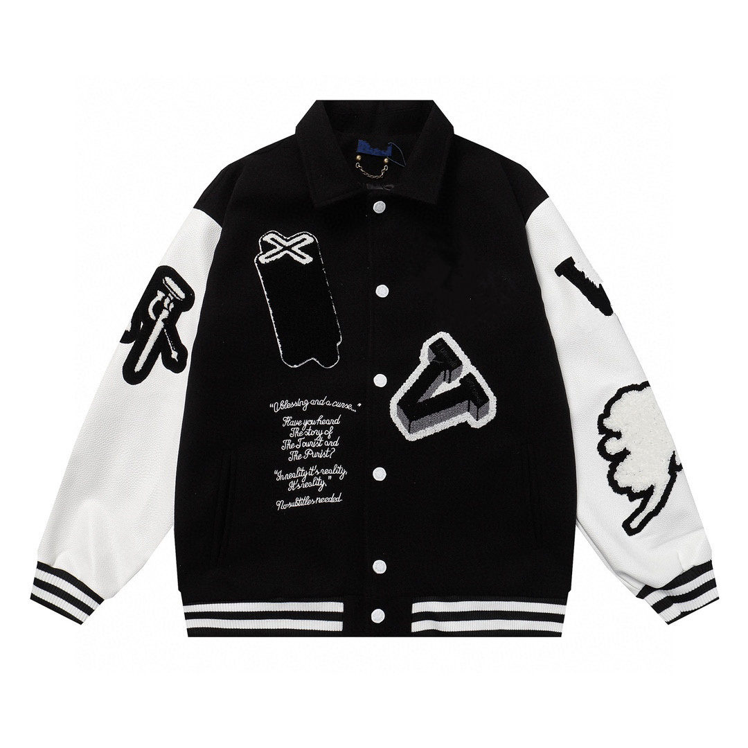 FW23 Mens Designer Leather Baseball Jacket Fashion Varsity Bomber Jackets Casual Creme White Bunny Varsity Letterman College Jacket Men Outerwear