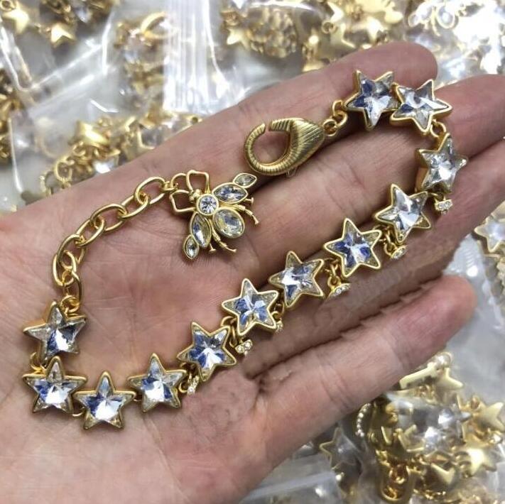 Full Diamonds Letters Stars Bracele Brass Luxury Womens Chain Bangles Copper Material Girls Bracelets Designer Jewelry Gifts CGUB2 - -08