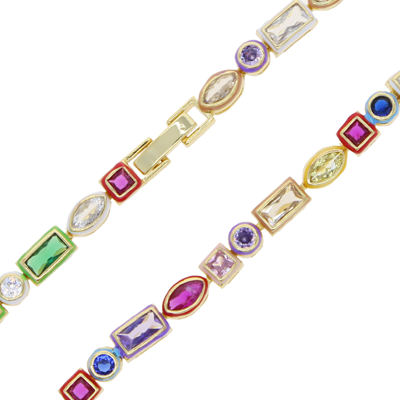 Rainbow Colorful Geometry Zircon Bracelet: Bg Cubic Zirconia Couple Jewelry Gift