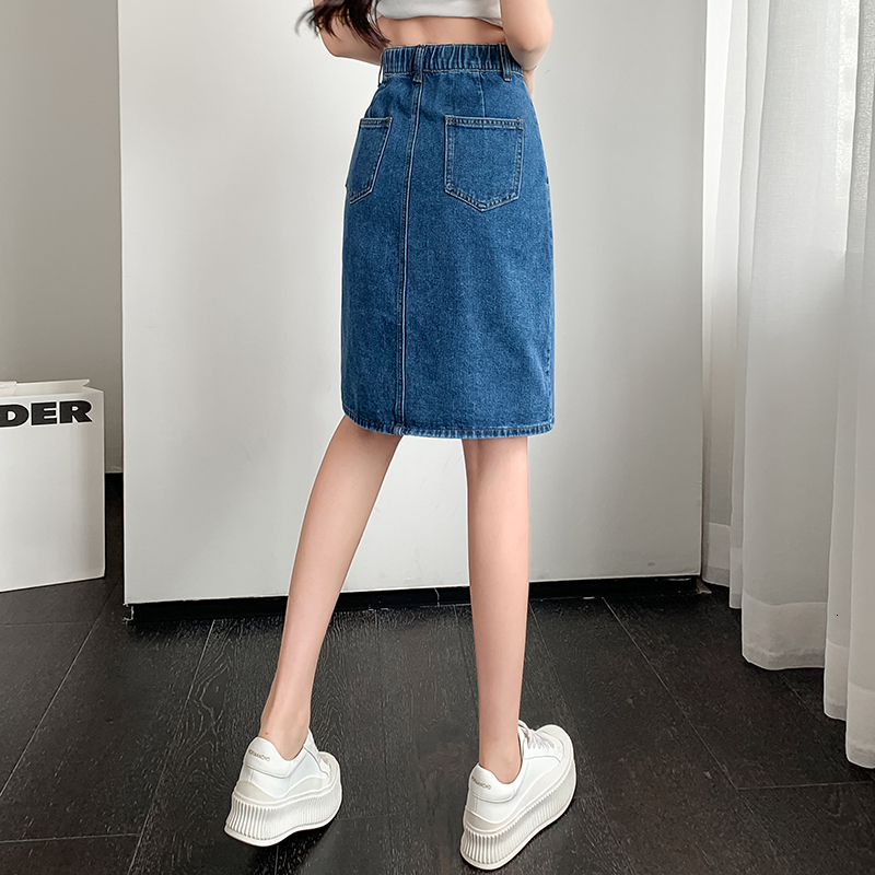 Skirts Korean Fashion Sexy Splicing Fold Woman Mediumlong Jean Skirt Casual Female Girls Denim Drop p230720