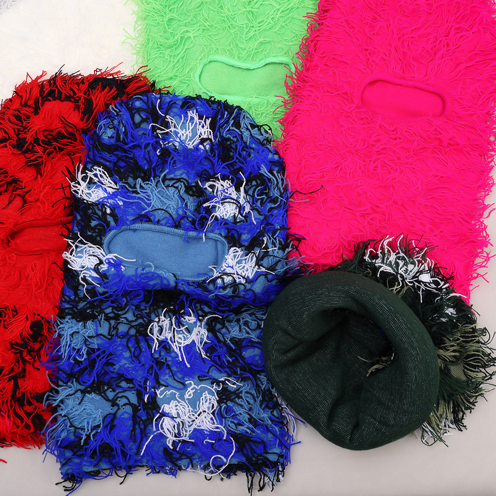 Cycling Caps Masks Hip Hop Balaclava Distressed Knitted Caps Full Face Ski Mask Women Outdoor Camouflage Fleece Fuzzy Ski Balaclava Beanies Men Hat 23