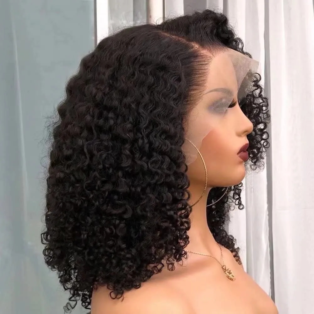Jerry curly lace front human hair wig afro kinky curly 14inch hd transparent pre pllucked natural cheap for sale 130%density