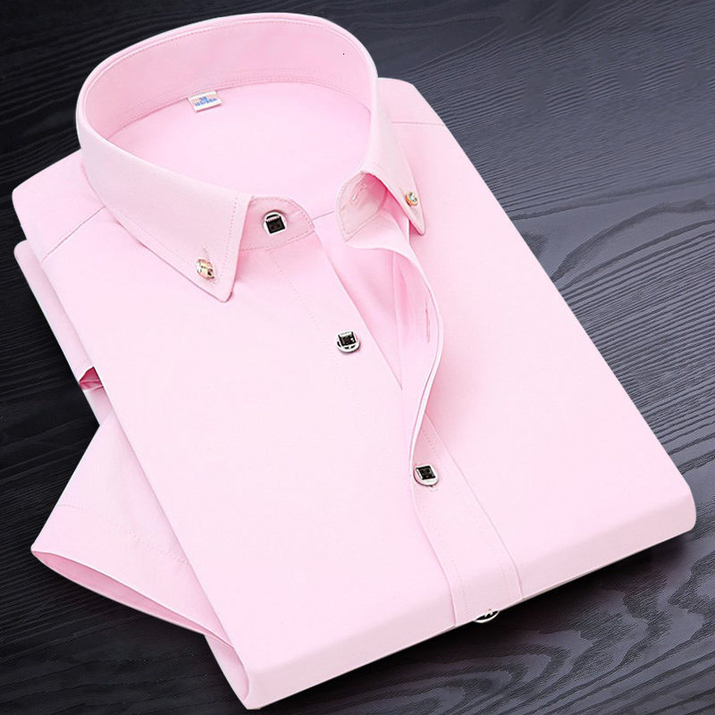 Men's Casual Shirts High Quality Non-ironing Men Dress Shirt Short Sleeve Solid Male Clothing Fit Business Shirts White Blue Navy Black Red 23072