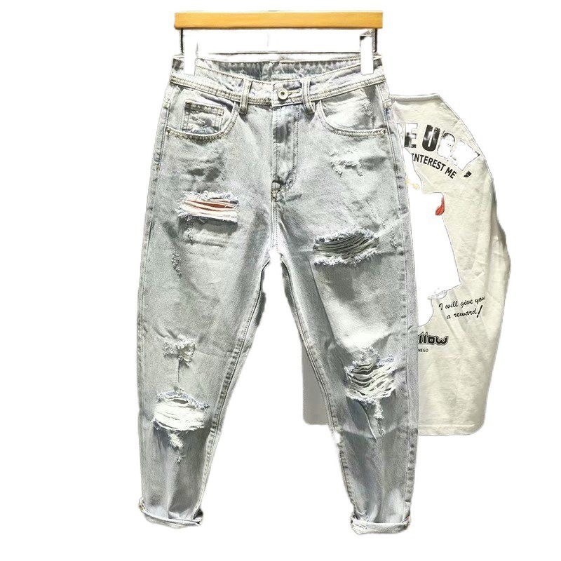 Men's Pants Ripped Jeans for Men Vintage Clothes Patch Hole Beggar Pants Jean Baggy Light Color 90s Streetwear Vintage Trousers 230720