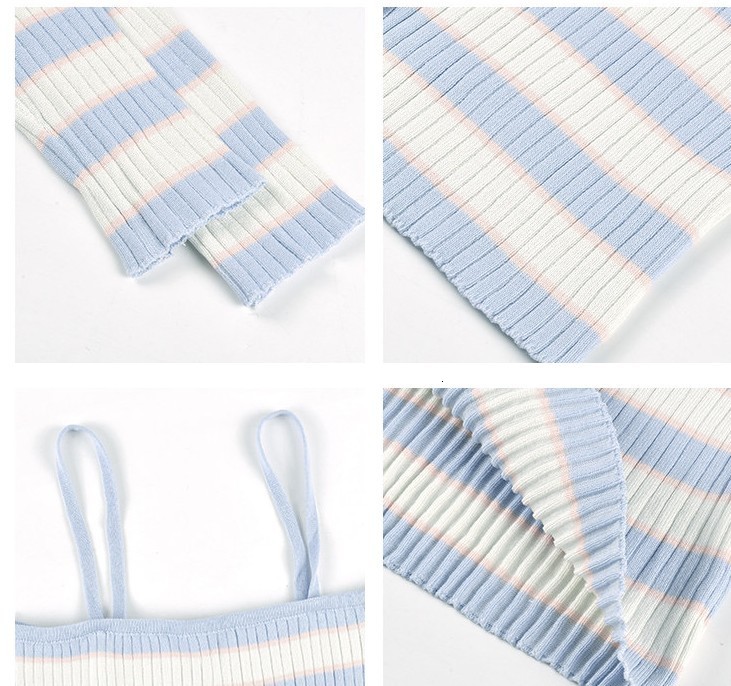 Two Piece Dress Stripe Knitted Women Fashion Two Piece Set Autumn Long Sleeve Cardigan Tops And Sexy Sheath Sling Dress Elegant Suit Female 230720