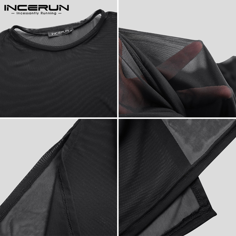 Men's TShirts Fashion Mesh Men T Shirt Sexy O Neck Short Sleeve See Through Nightclub Party Tshirts Men Street Tee Tops S5XL INCERUN 230720