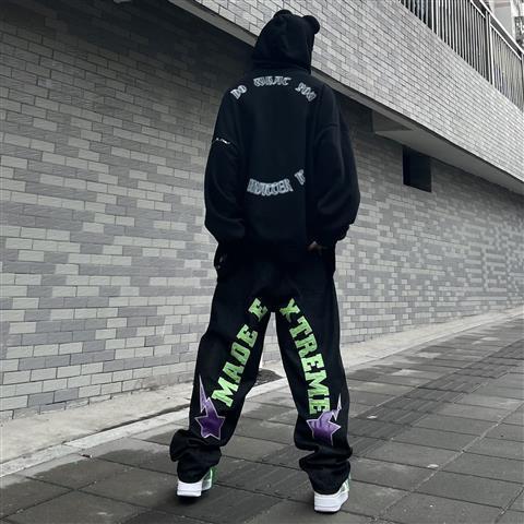 Mens Pants Fashion Jeans WomensMens Trend National Hip Hop Street Lightning Five Point Star Patch Loose Casual Wide Leg 230720