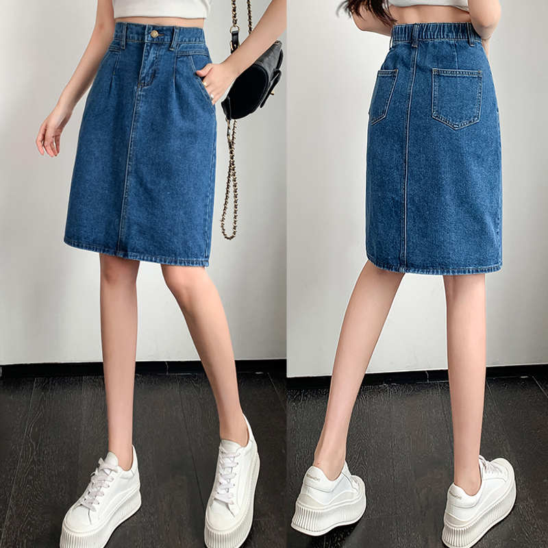 Skirts Korean Fashion Sexy Splicing Fold Woman Mediumlong Jean Skirt Casual Female Girls Denim Drop p230720