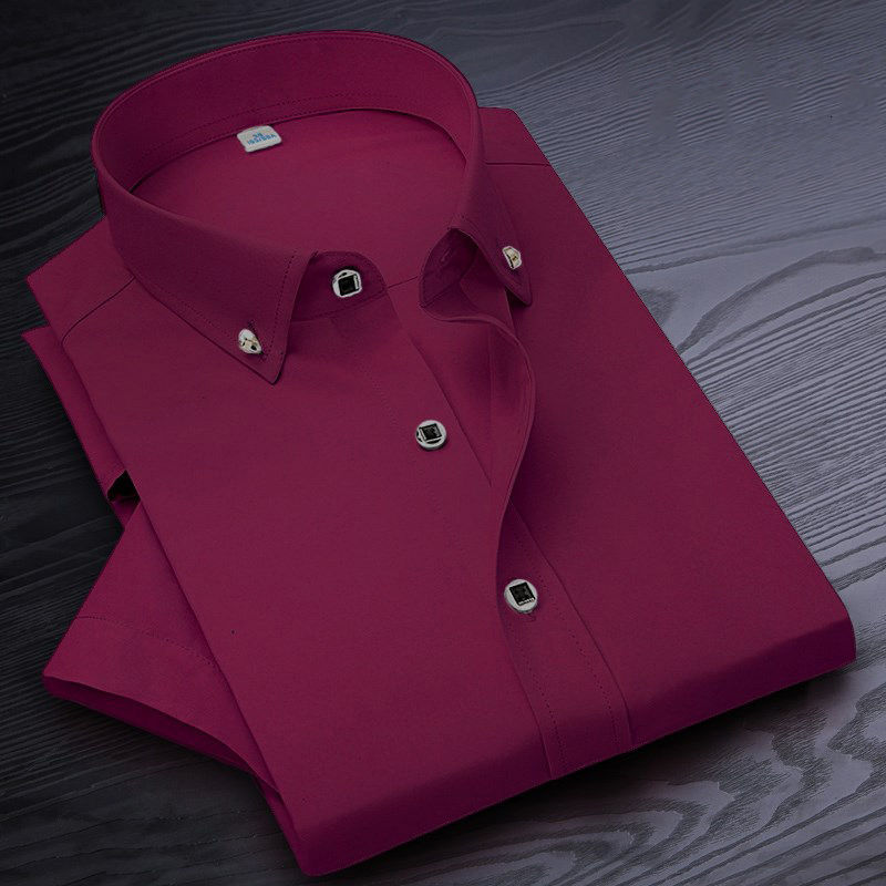 Men's Casual Shirts High Quality Non-ironing Men Dress Shirt Short Sleeve Solid Male Clothing Fit Business Shirts White Blue Navy Black Red 23072
