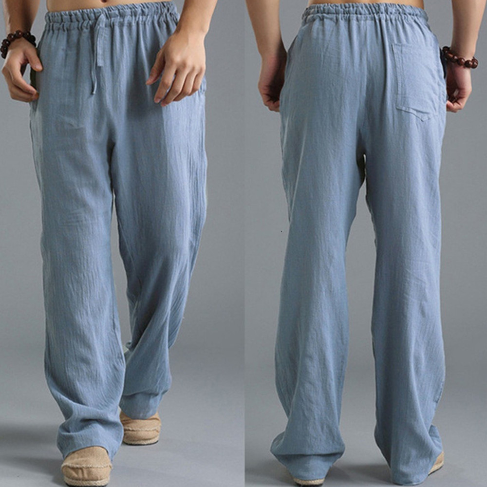 Mens Pants Summer Casual Cotton Linen Loose Drawstring Yoga Trousers Clothing Pantalones De Hombre 230720