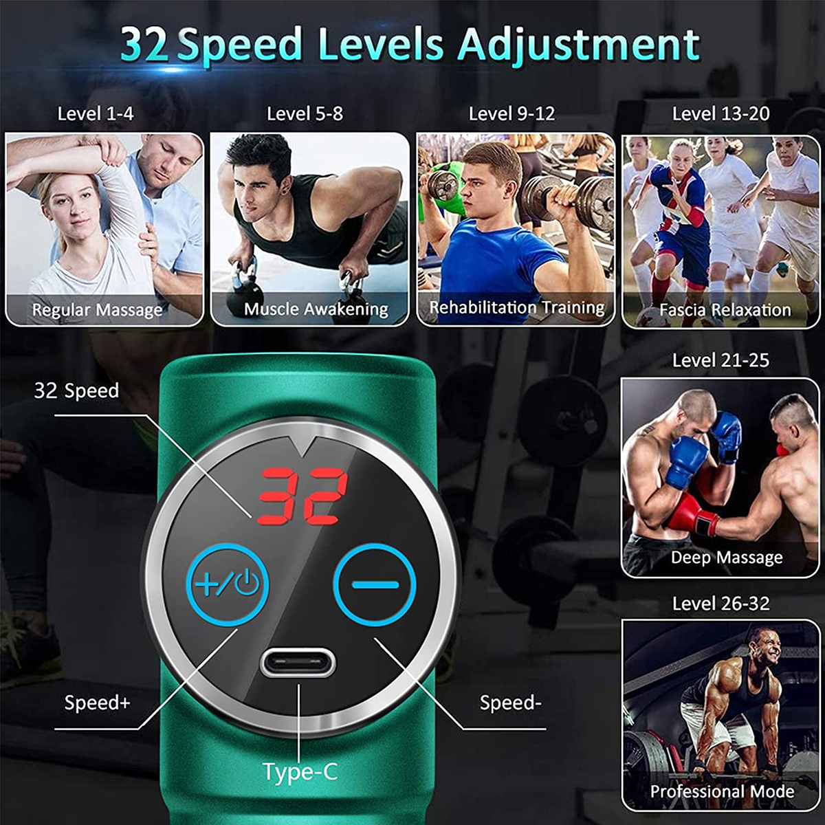 Full Body Massager Massage Gun Deep Tissue Sensing Mini LCD 32 Speed Muscle Massager Relieve Body Pain Relax Fitness 230720