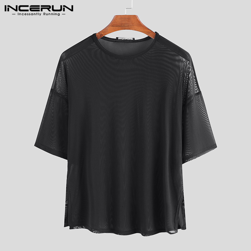 Men's TShirts Fashion Mesh Men T Shirt Sexy O Neck Short Sleeve See Through Nightclub Party Tshirts Men Street Tee Tops S5XL INCERUN 230720