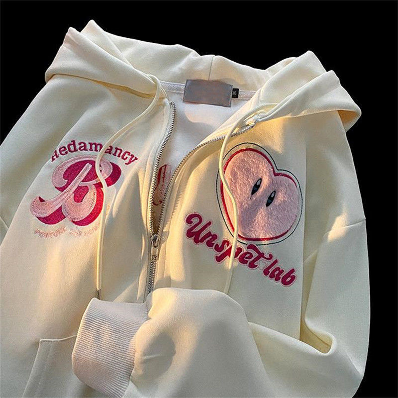 Men's Hoodies Sweatshirts Women Letter Embroidery Hoodies Autumn Winter Retro Zipper Loose Hooded Sweatshirts Y2k Casual Long Sleeve Hoodie Stree