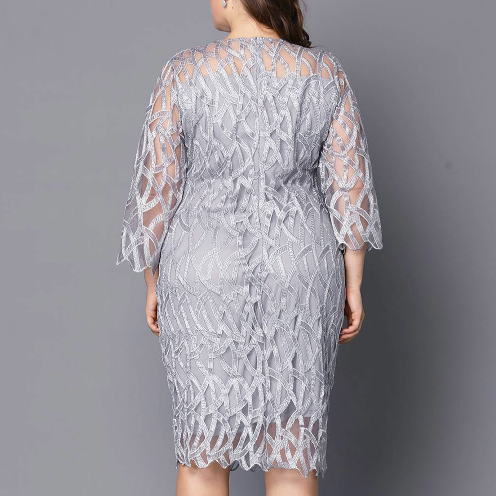 Plus size Dresses Women's Plus Size Dresses Lace 3/4 Sleeves Evening Gown Party Cocktail Dress Crewneck Hollow Out 230720