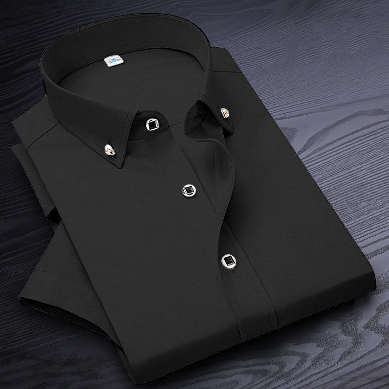 Men's Casual Shirts High Quality Non-ironing Men Dress Shirt Short Sleeve Solid Male Clothing Fit Business Shirts White Blue Navy Black Red 23072