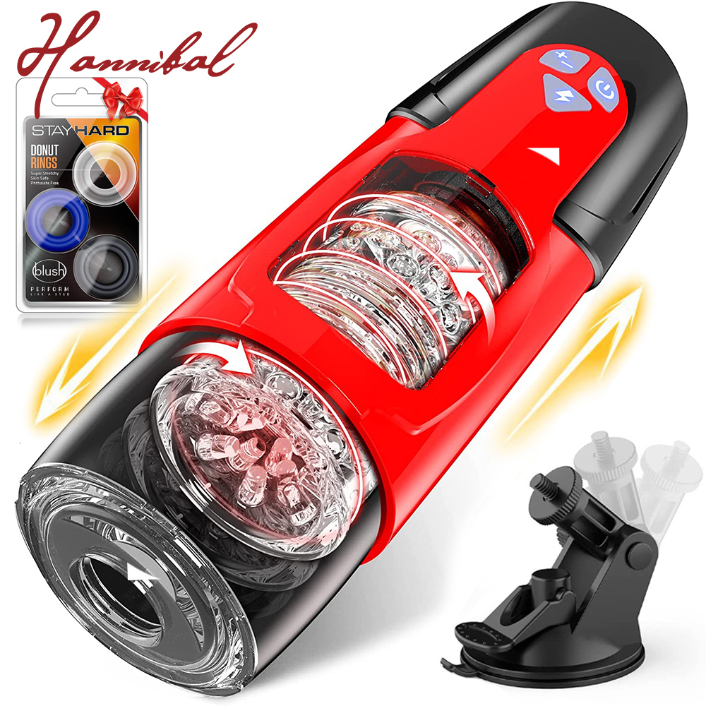 Masturbators Hannibal Automatic Male Masturbators Cup Thrushing Rotating Penis Stimulation Pocket Stroker Toys Pussy Adult Sex Toys for Men 230720