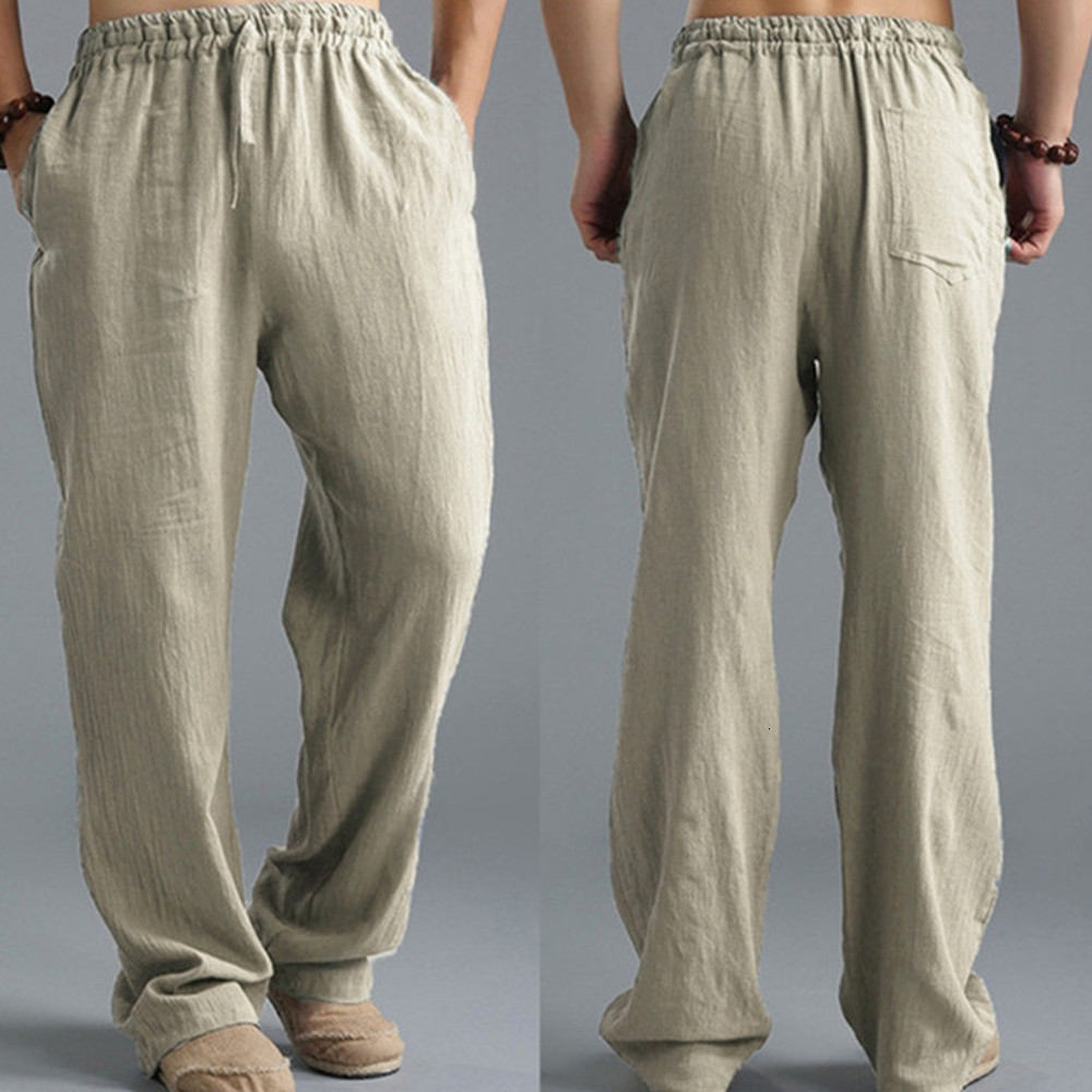 Mens Pants Summer Casual Cotton Linen Loose Drawstring Yoga Trousers Clothing Pantalones De Hombre 230720