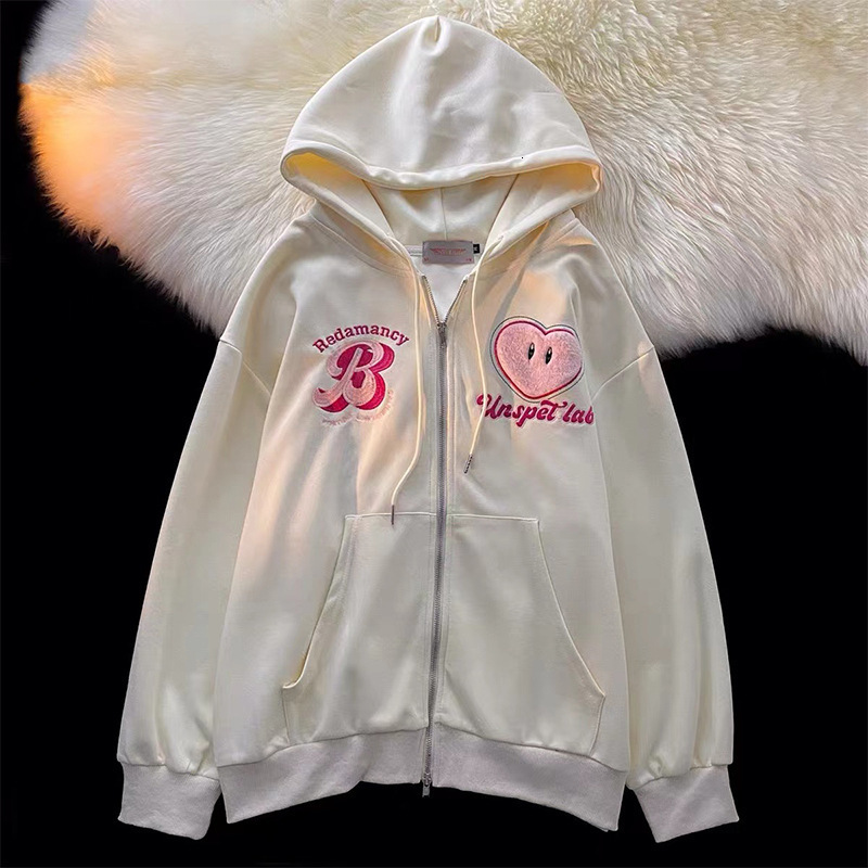 Men's Hoodies Sweatshirts Women Letter Embroidery Hoodies Autumn Winter Retro Zipper Long Sleeve Loose Jacket Coats Y2K Harajuku Casual Hooded Sw