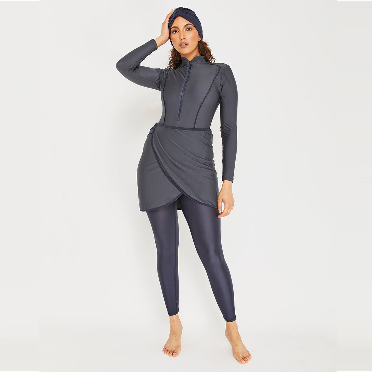 Women's Swimwear Muslim Swimwear Women Modest Patchwork Hijab Long Sleeves Sport Swimsuit 3pcs Islamic Burkinis Wear Bathing Suit 230720