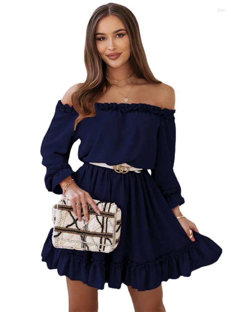 Casual Dresses Sexy Off Shoulder Ruffle A-line Mini Dress Lady Solid Color Long Sleeve Elegant Party Clubwear Women Autumn Clothes