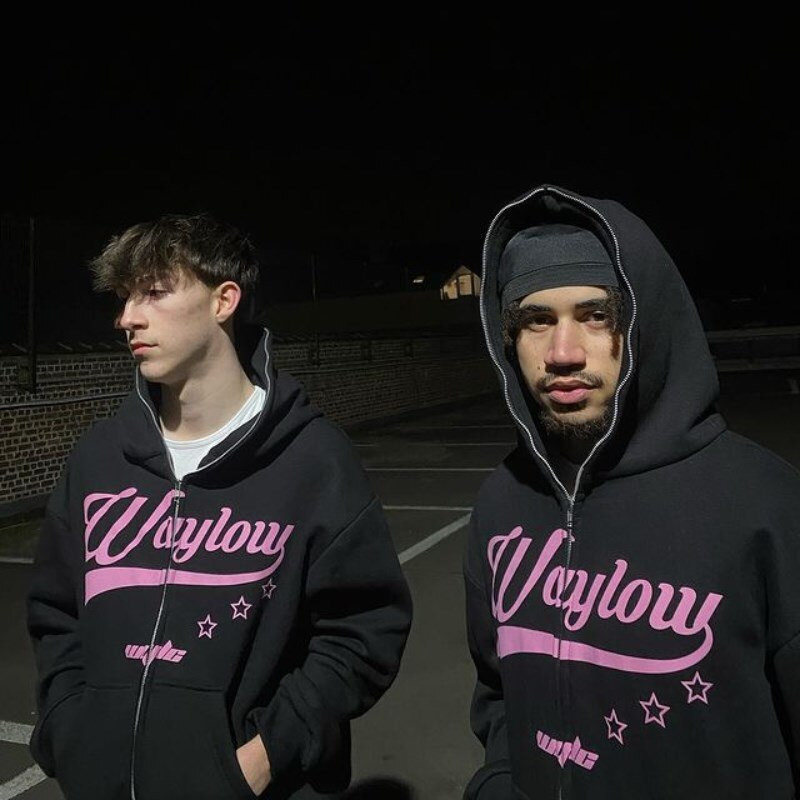 Men's Hoodies Sweatshirts Men Full Zip Hoodies Autumn Harajuku Letter Printed Long Sleeve Hooded Jackets Streetwear Male Gothic Punk Oversized Ho