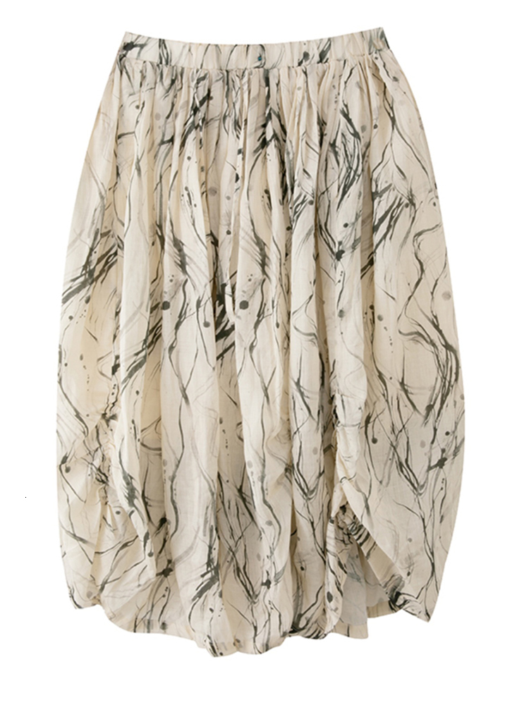 Skirts EAM High Elastic Waist Apricot Pattern Printed Long Vintage Halfbody Skirt Women Fashion Spring Autumn 2023 1DF7968 230720