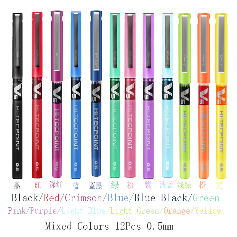Gel Pens 6/12pcs Japan Pilot V5 Hi Tecpoint Straight Liquid Roller Pen Large Capacity Quick-drying Ink 0.5mm Needle Tip Black Red Blue 230721
